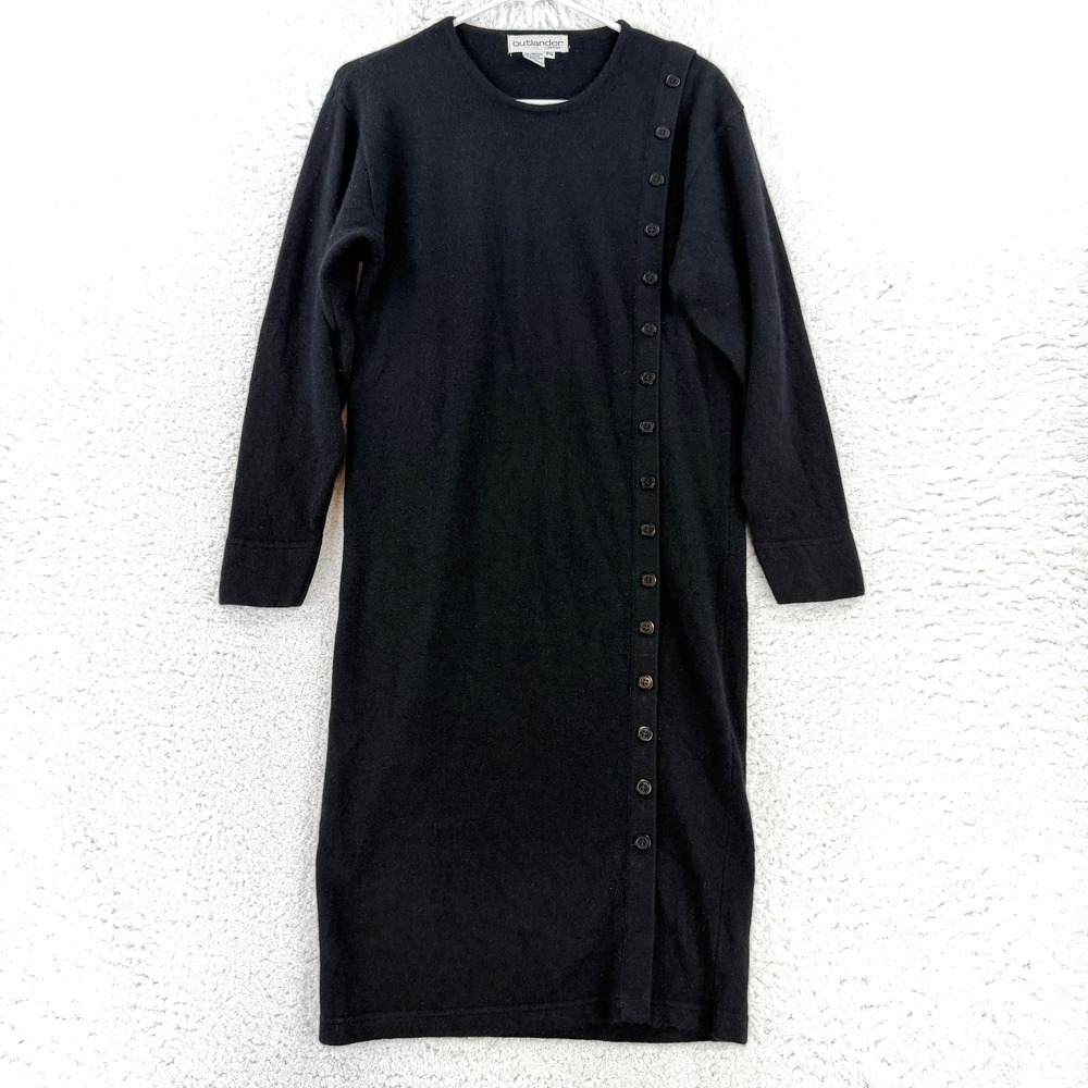 Outlander Sweater Dress Womens PS Black Wool Angora Midi Sheath Buttons